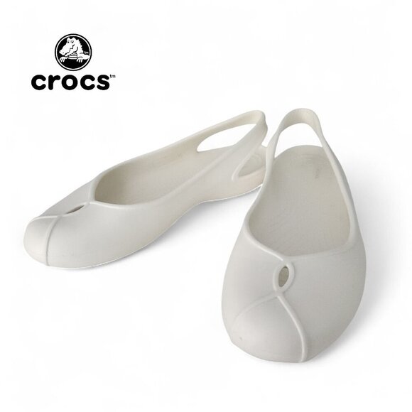 CROCS Olivia II Oyster Cream Slingback Flats size w7 - Picture 1 of 9